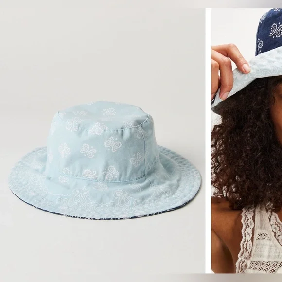 NWT Free People Bandana Bucket Hat - blue - one size - Picture 5 of 11